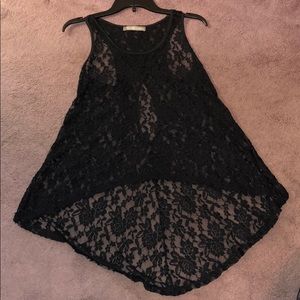 High low sheer black lace top